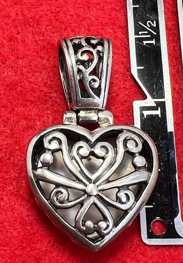 925 FAS Sterling Silver Scroll Pattern Heart MoP … - image 2
