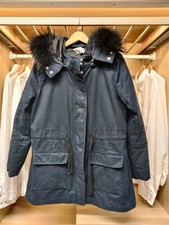 CLAUDIE PIERLOT COAT size 40 UK 12 NAVY COTTON RACOON FUR TRIM HOOD PARKA WOMENS