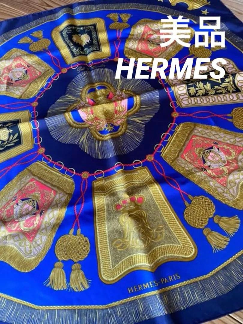 HERMES Carre 90 Poste et Cavalerie 100% Silk Scarf Royal blue X