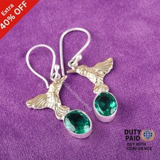 925 Sterling Silver Green Emerald Stone Elegant Drop Dangle New Earrings Jewelry