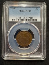 1866 Two Cent Piece PCGS XF45 BN - Choice Extra Fine - Great Eye Appeal