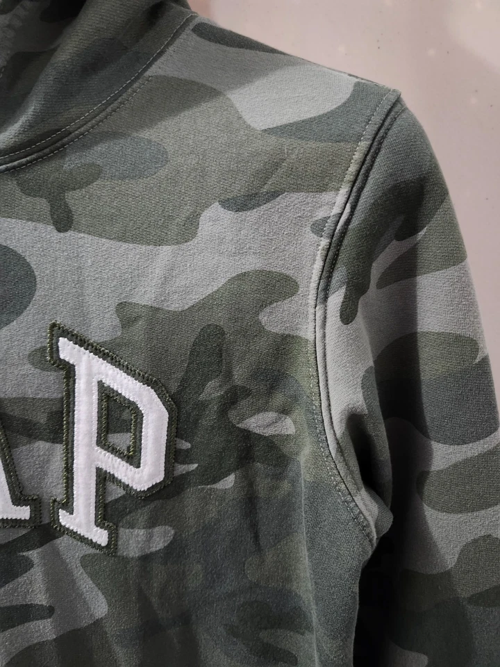GAP Sudadera Mujer S Verde Sudadera con Capucha Pullover Camuflaje Bordado Letro Deletreado Vellón Foto 4 de 4