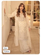 Cream Color Shalwar Kameez with Dupatta 3 Piece Embroidery Work Eid Size S M L