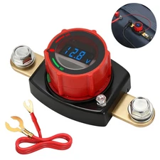12V-48V Side Post Battery Disconnect Switch w/ LED Voltage Display for Cars, RVs