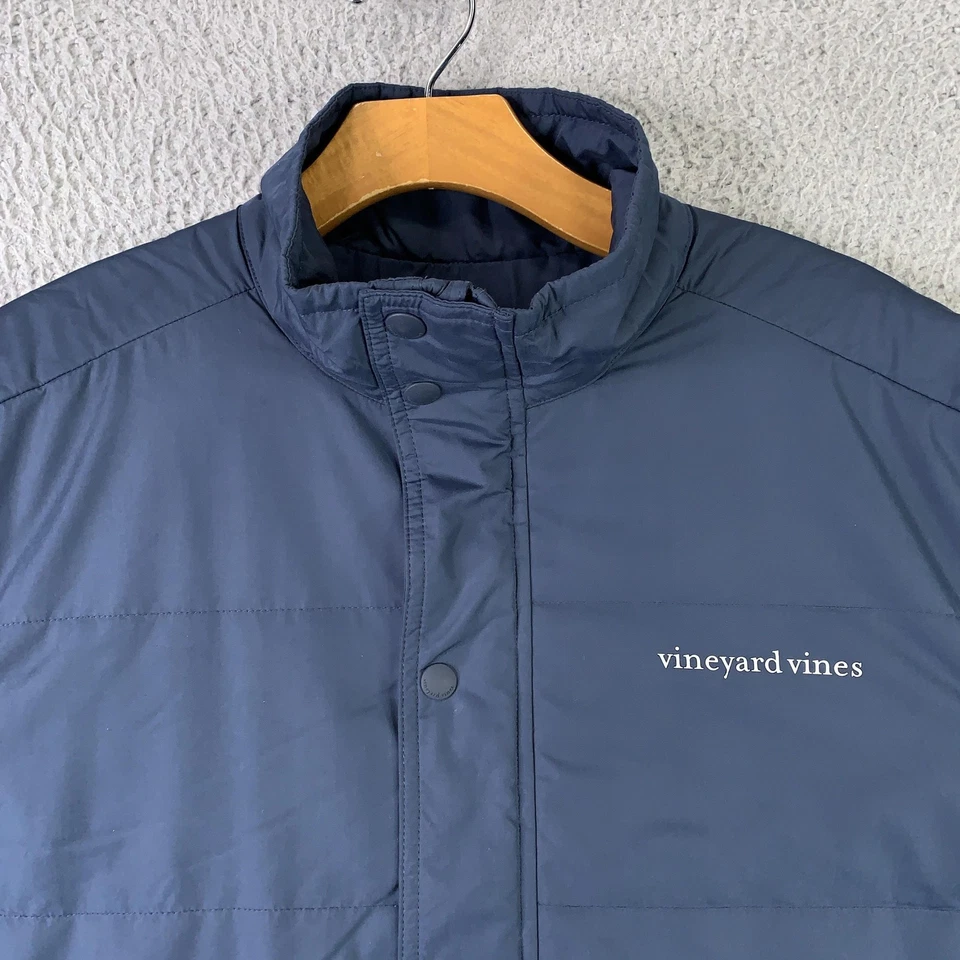 Vineyard Vines Jacket Mens Medium Blue Quilted Plaid Lined Snap Zip Coat Puffer - Image 3 of 4