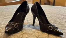 Gucci-Black Studded Pointed Toe Stiletto Pumps with Buckle Detail sz 35 eu