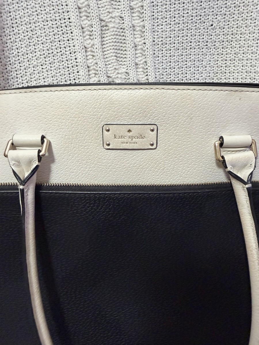 Kate Spade Black White Structured Tote Shoulder Bag Leather Purse