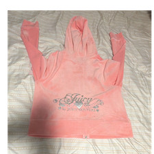 Juicy Couture Pink Velour Full Zip Hooded Hoodie Women's Size L Logo