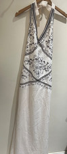 Cider Dress Size M 8-10 New Cream Embroidered Halter Fishtail Maxi Occasion