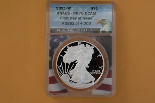 2021 W $1 American Silver Eagle Proof ANACS PR70 DCAM FDI Type 1