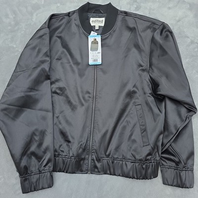 Edited by Remi Bader Women's Bomber Jacket Size L Black Silky 90's Style NWT