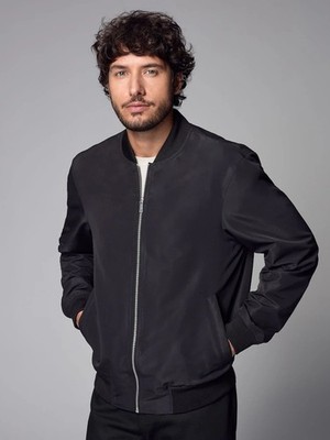 Infinity Men's S LinearFlex Faux Suede Bomber Jacket Black Fully Lined i1749
