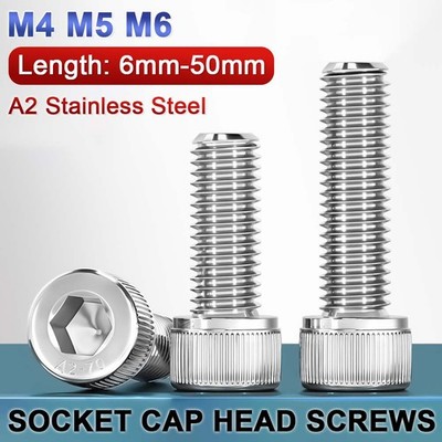 M4 M5 M6 A2 Stainless Steel Socket Cap Head Screws Hex Allen Key Bolts DIN 912