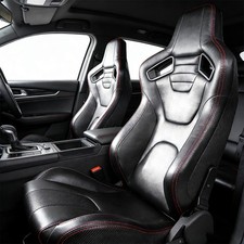 Pair Universal Black Pvc Leather Adjustable Reclinable Racing Seats W Sliders