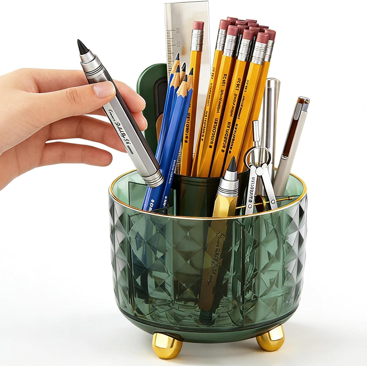 Holder For Desk, 360&deg; Rotating Pen Organizer, Green Office