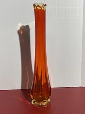 Vintage LE Smith Swung Red Flame Amberina six petal footed vase 12” MCM
