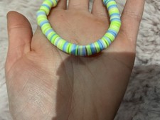 ?Handmade Braclet In Blue,purple,yellow And Green Made With Clay Beads