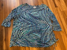 Ruby Rd Favorites Top Womens 3X Shirt 3/4 Sleeve Stripes Blue Black Stretch NWOT
