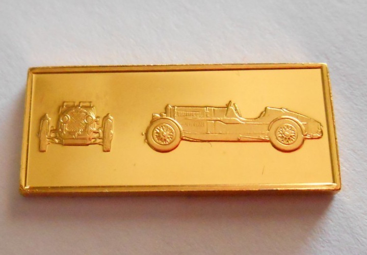 1935 Aston Martin Ulster Beau Car 24k Gold on Sterling Silver 2g Bar 7/8" Ingot