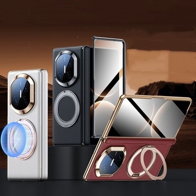 Magnetic Genuine Leahter Hinge Full body Stand Case + Glass For Huawei Mate X7