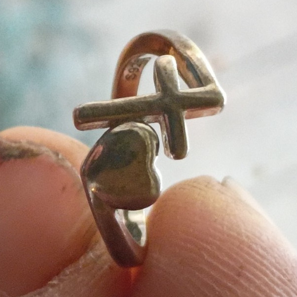 Sterling Silver 925 Cross & Heart Ring Size 6 Signed Religious No Stone