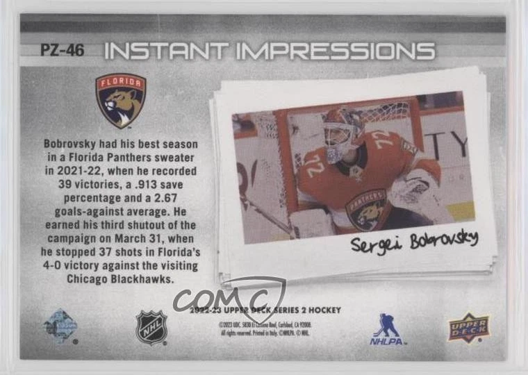 2022-23 Upper Deck Series 2 Instant Impressions Sergei Bobrovsky #PZ-46 - Image 2 of 2