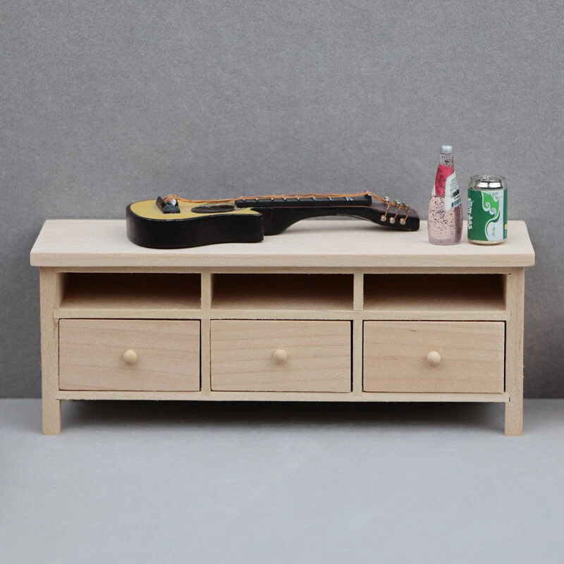 Miniatura de madera lisa para casa de muñecas escala 1:12 hágalo usted mismo gabinete de TV accesorio de sala de estar Foto 3 de 4