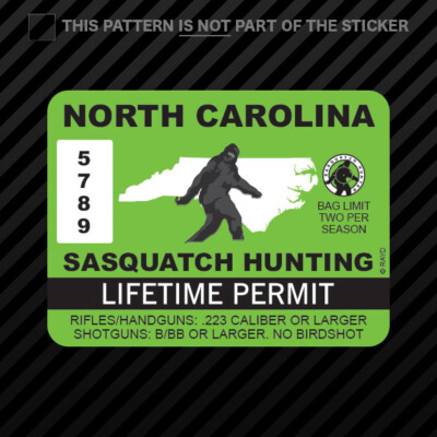 North Carolina Bigfoot Hunting Permit Stickers - 2 Pack Die Cut Vinyl Decals Made In USA