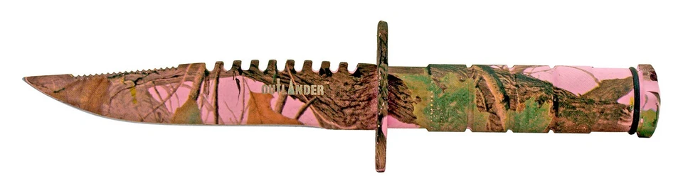 OUTLANDER 9 英寸粉红色森林迷彩野营狩猎刀带生存工具包和鞘 — 第 2/3 张图片