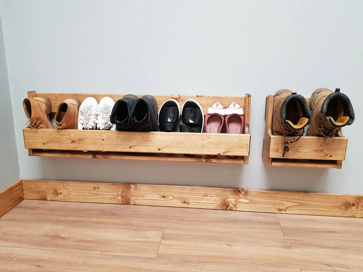 Unique Shabby Chic Pallet Wood Floating Shoe Rack Ideal Storage 