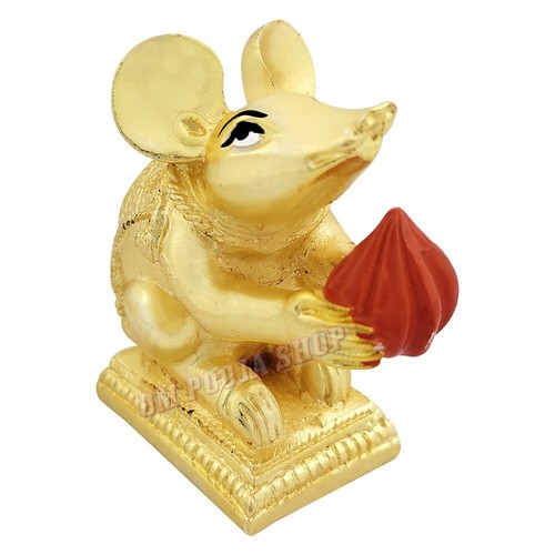 Lord Ganesha Vahan Mushakraj Mouse Idol with Modak for Decoration OmPoojaShop - Picture 2 of 4