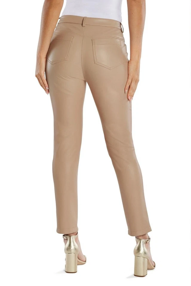 NWT Boston Proper Womens Faux Leather 5 Pocket Zipper Pants Cognac Brown 10 - Image 2 of 3