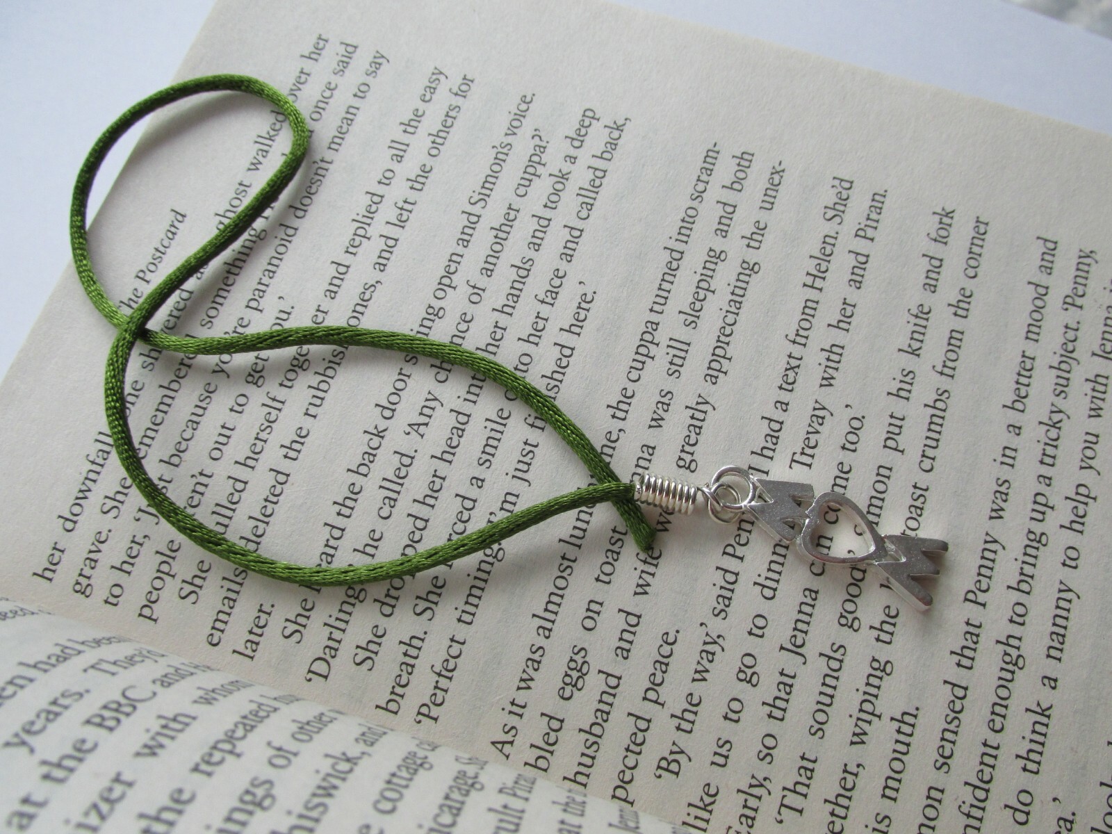 Tibetan Mum Mummy Mother Heart Charm - Green Cord Bookmark - Handmade Gift