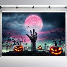 10x8ft Spooky Full Moon Ghost Cemetery Halloween Photo Background Studio Props