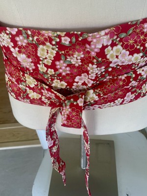 Obi Belt/ Sash with  Pink Cherry Blossoms on a Red Background  New No Tags
