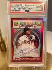 2020 Finest Flashbacks Ronald Acuña Jr  Auto Red Refractor PSA 10 GEM MT