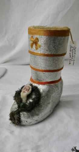 German Santa Boot Dresden Sebnitz Collapsible Candy Container Ornament Christmas - 第 1/12 張圖片