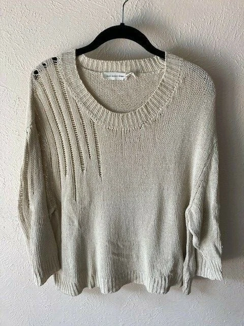 Distressed cream sweater top