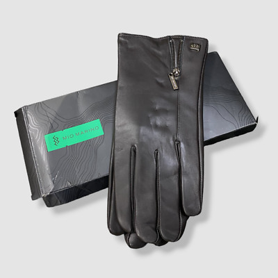 $45 Mio Marino Men's Brown Solid Nappa Leather Touchscreen Gloves Size XXL