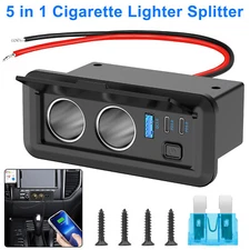 12-24V QC3.0 & Dual PD3.0 USB Car Charger Cigarette Lighter Splitter with Fuse