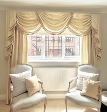 Silk Curtains - Pale gold with Swags And Tails