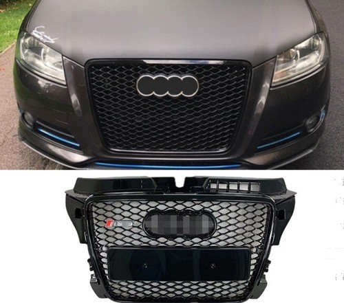 RS3 Style Front Grille For Audi A3 S3 2017-2018-2019 – Honeycomb Black Painted Bumper Grill