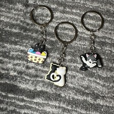 Cats Keychain 3 Mini Keyrings Cartoon Key Charm Key Fob Black White Cat Gift New