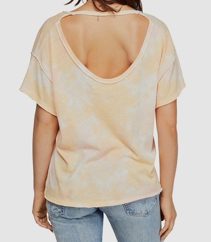 $99 Free People Women Yellow Pink Tie-Dye V-Neck Short-Sleeve Casual Tee Size XS - Picture 2 of 2