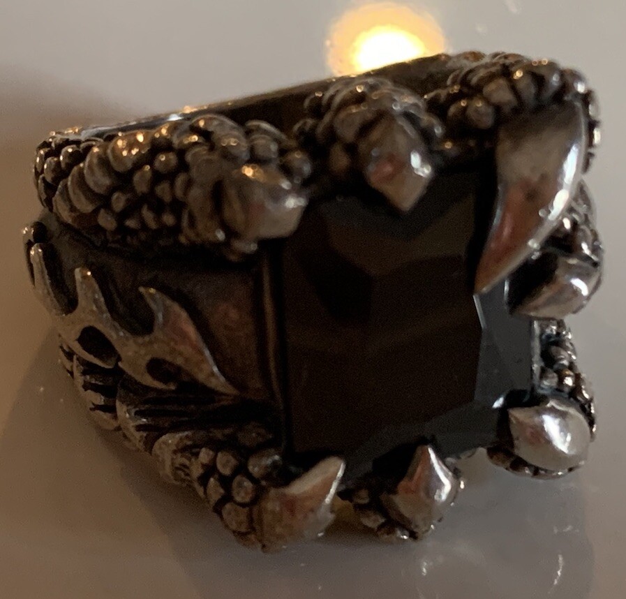 Solid 925 Sterling Silver Men's Ring With Black Onyx Stone & Claw Setting (Size 11)
