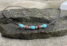 Turquoise Beaded Choker Surfer Necklace Beaded 18 " Necklace Boho Beach Choker