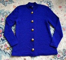 Vtg 80s 90s Liz Claiborne Royal Blue Cardigan Sweater Large Gold Buttons Sz S