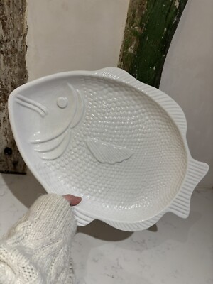 Large Vintage Portuguese White Fish Platter Plate Dish Seafood Seaside Sea life