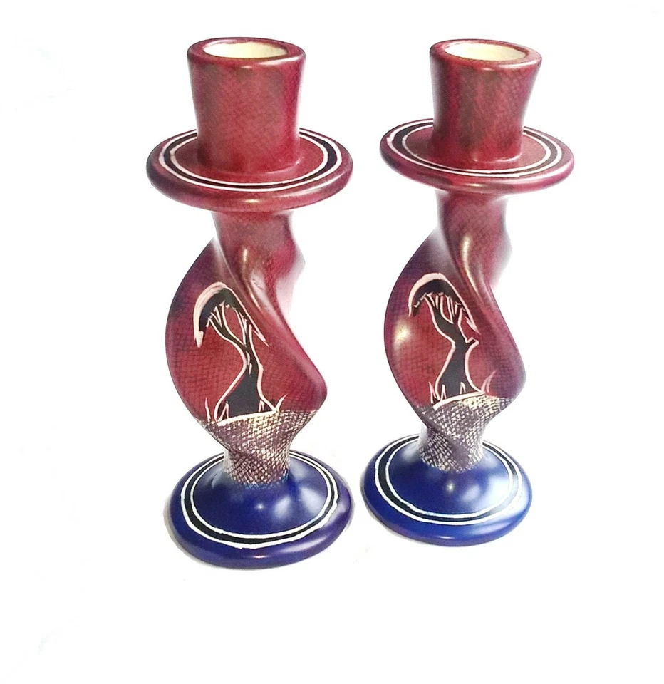 A Pair of Handmade Painted Candle Holders Elephant Design - 7" - Image 3 of 3