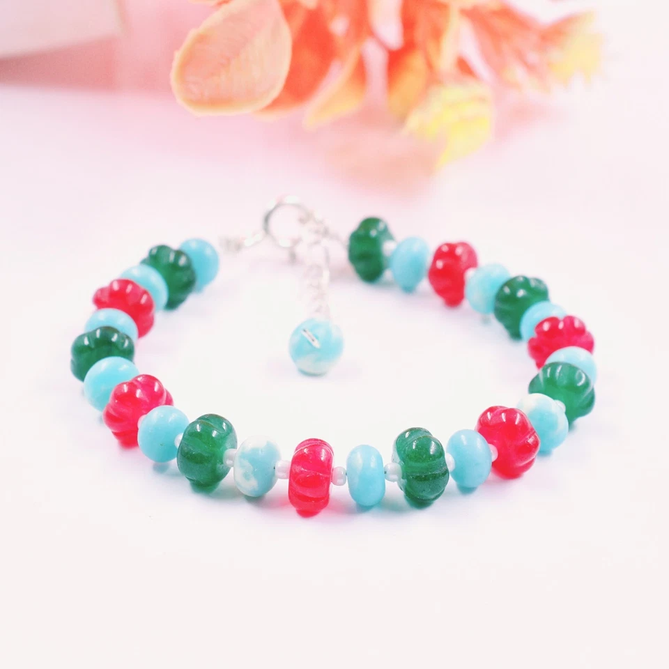 Genuiel Red&Green Aventurine+Larimar Quartz Gemstone Bracelet Jewellery - Image 2 of 4